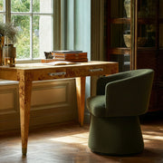 Kristen upcycled chenille rolling desk chair by TOV Furniture with plush fabric and caster wheels for easy mobility.