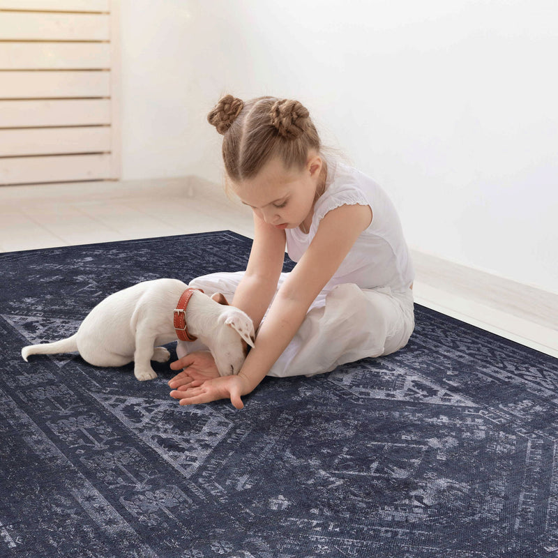 Maval - 5' X 8' Washable Area Rug - Black / Gray - R&R Furniture Gallery (Fountain Valley, CA)