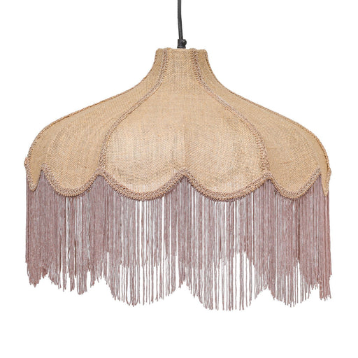 Buchanan - Jute Fringed Scalloped Pendant Light - Pink - R&R Furniture Gallery (Fountain Valley, CA)