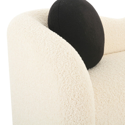 Leonie beige faux shearling stationary sofa by TOV Furniture with plush upholstery and modern design, shown in a living room setting.