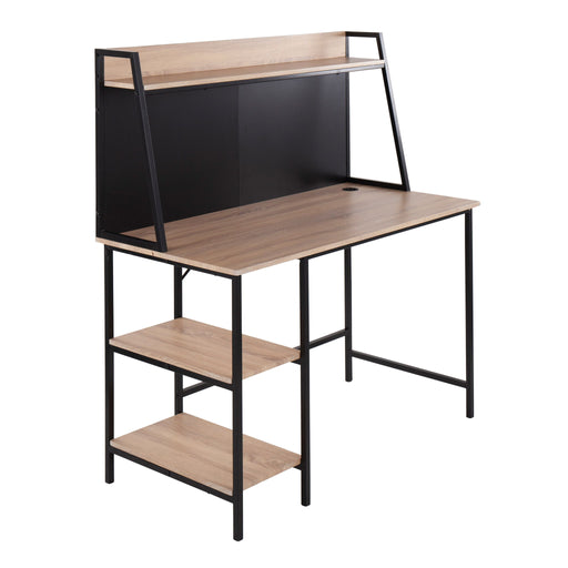 Lumi Source Geo Shelf Contemporary Desk with lift-top feature, modern design, wooden finish, and sturdy metal frame.