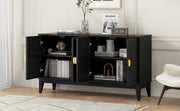 4 Door Sideboard Storage Cabinet For Living Room And Dining Room, 2 Large Cabinets With Gold Handles And Adjustable Shelf - Black - R&R Furniture Gallery (Fountain Valley, CA)