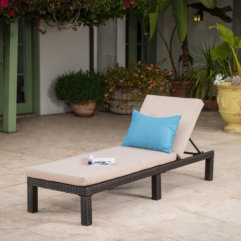 Puerta - Chaise Lounge Frame Cushion Outdoor Wicker Iron - Beige / Dark Brown - R&R Furniture Gallery (Fountain Valley, CA)