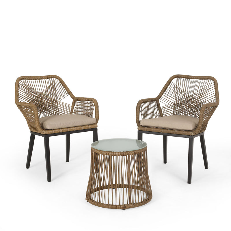 Conversation Set With Tempered Glass Table Top - Light Brown - R&R Furniture Gallery (Fountain Valley, CA)