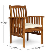 Noble House Casa Acacia dining chair set with cushions, showcasing two stylish wooden chairs with comfortable upholstered seats.