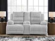 Rhines Falls - Double Reclining Power Loveseat With Console - Alloy - R&R Furniture Gallery (Fountain Valley, CA)