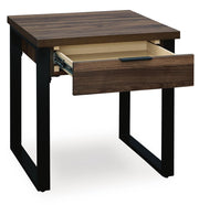Signature Design by Ashley Wickman Falls rectangular cocktail table with a sleek wood finish and modern design.