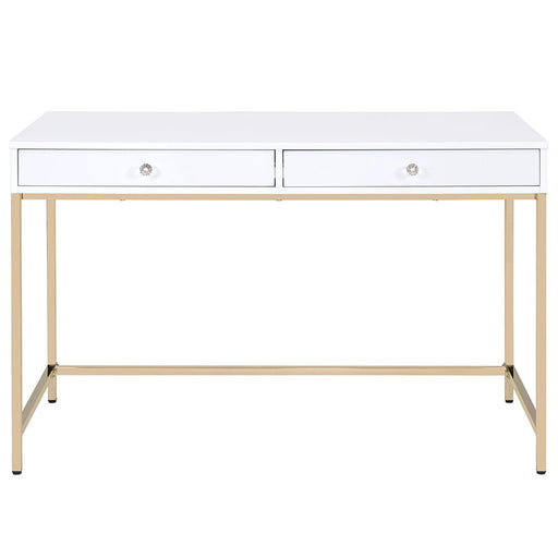 Ottey - Vanity Desk (Same 92540) - White High Gloss & Gold - R&R Furniture Gallery (Fountain Valley, CA)