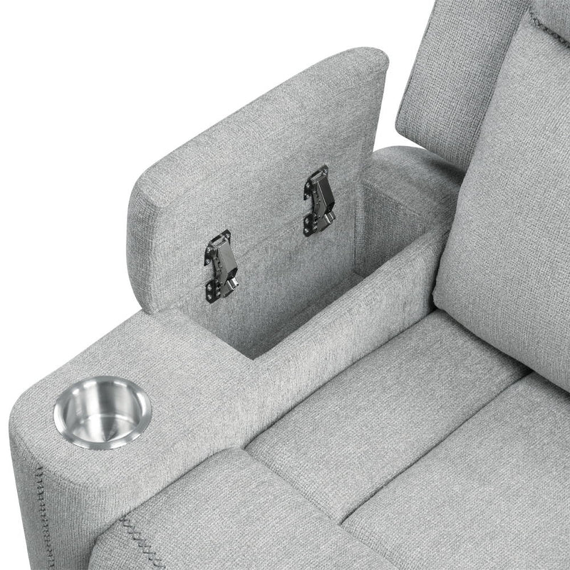 Galya - Motion Loveseat With Console - Light Gray Chenille - R&R Furniture Gallery (Fountain Valley, CA)