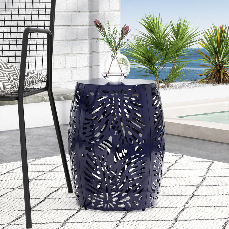 Modern design metal end table by Noble House with a large round surface and sleek black finish, suitable for living room decor.