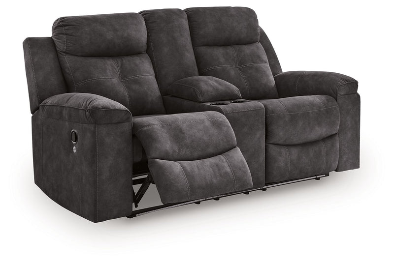 Brysonview - Double Reclining Loveseat With Console - Charcoal - R&R Furniture Gallery (Fountain Valley, CA)