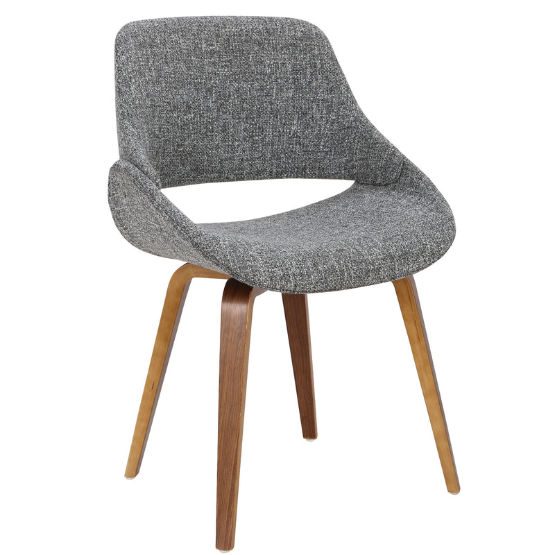 Pair of Lumi Source Fabrico mid-century modern dining chairs with wooden legs and upholstered seats, set of two.