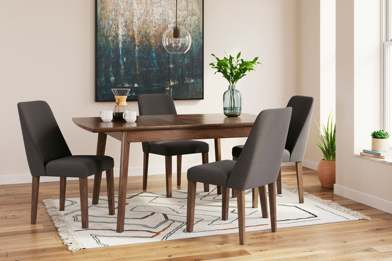 Lyncott butterfly extension dining table set with four matching chairs, in a modern 5-piece Signature Design by Ashley® style.