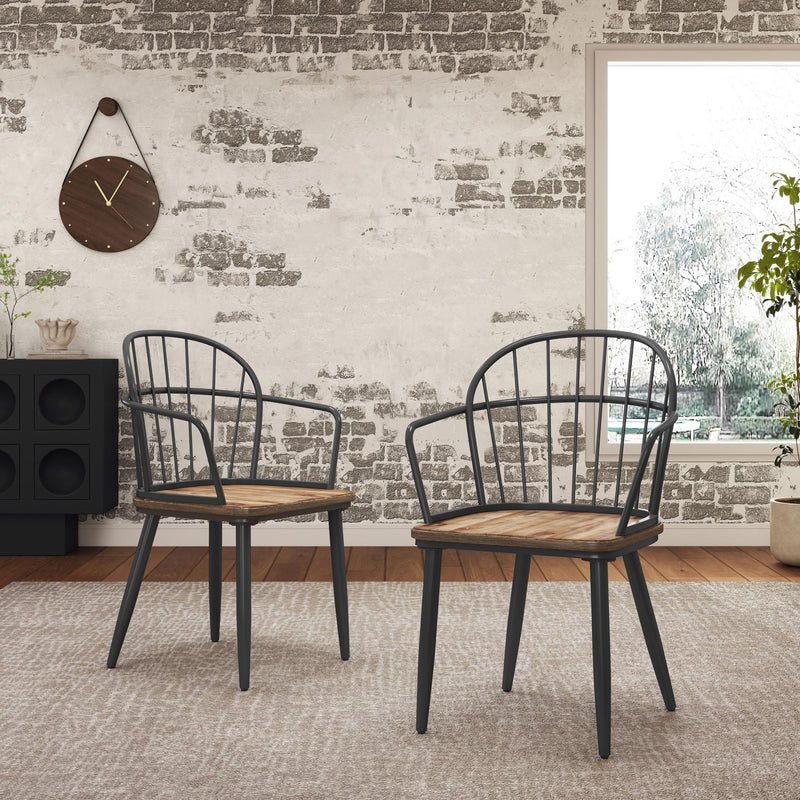 Industrial Inspired Indoor Dining Chair With Metal Legs And Birch (Set of 2) - Black / Natural - R&R Furniture Gallery (Fountain Valley, CA)