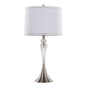 Pair of Lumi Source Ashland contemporary crystal table lamps with clear crystal accents, nickel finish, and white shades.