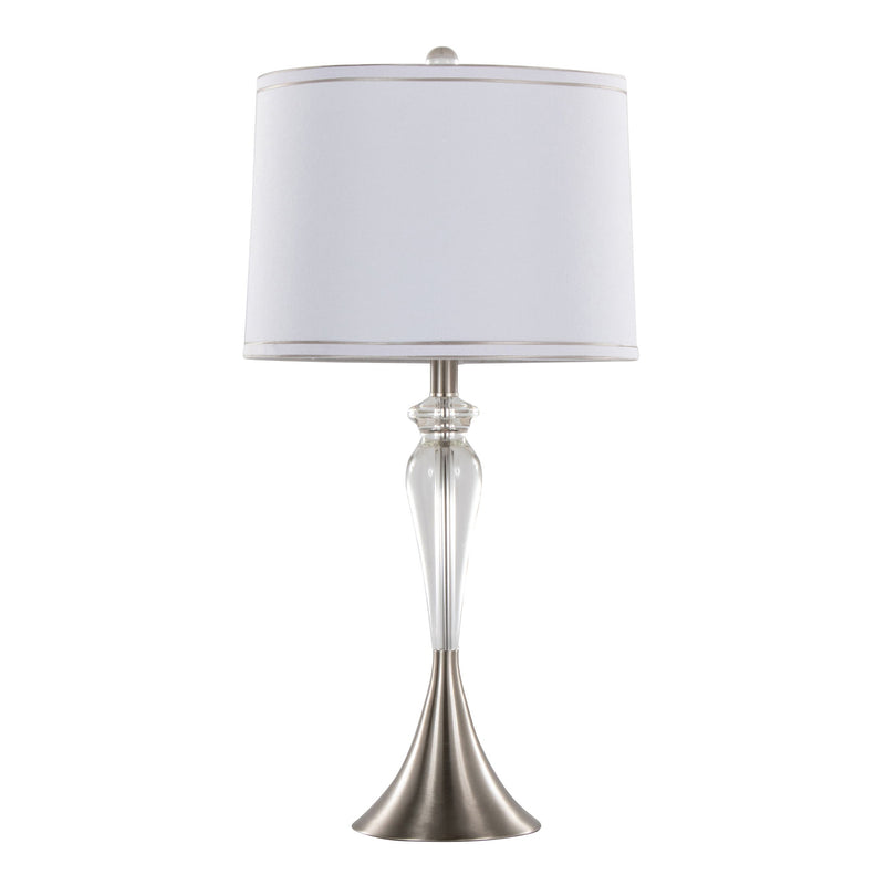 Pair of Lumi Source Ashland contemporary crystal table lamps with clear crystal accents, nickel finish, and white shades.