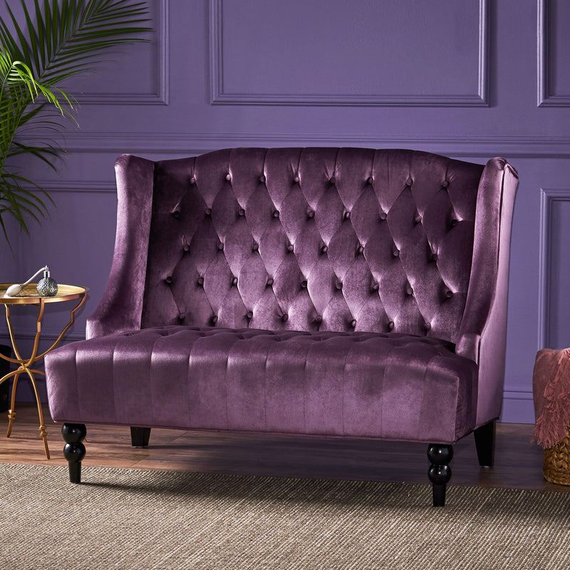Noble House upholstered loveseat with wingback design, diamond tufting, and plush cushioning for a cozy, elegant seating experience.
