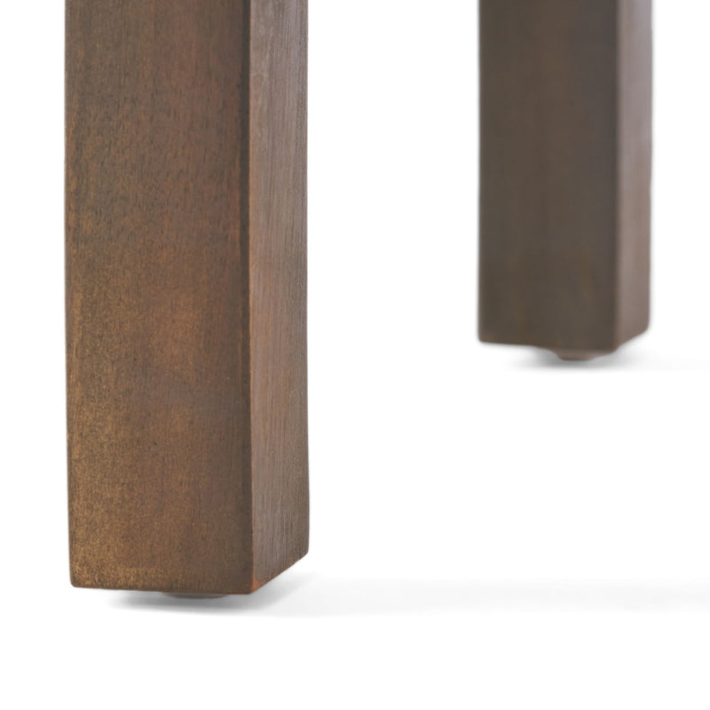 Noble House Kinesis outdoor side table with slatted top and wood frame, perfect for patio or garden decor.