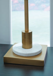 Fritzburn - Metal Table Lamp - Gold Finish / White - R&R Furniture Gallery (Fountain Valley, CA)