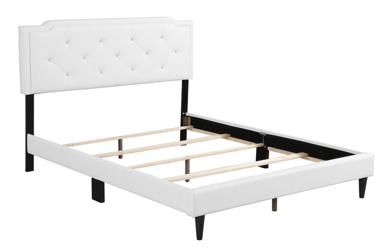 Button tufted upholstered bed by Glory Furniture with cozy, plush fabric and elegant design for comfortable bedrooms.