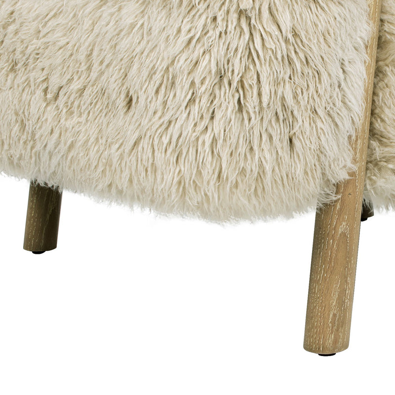 Becker - Rustic Oak Sheepskin Upholstered Accent Arm Chair - Taupe Beige - R&R Furniture Gallery (Fountain Valley, CA)