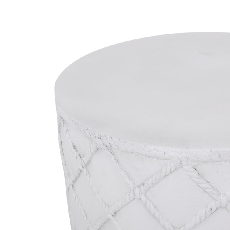 Antique white outdoor end table by Noble House with a simple, sturdy design perfect for patio or garden decor.