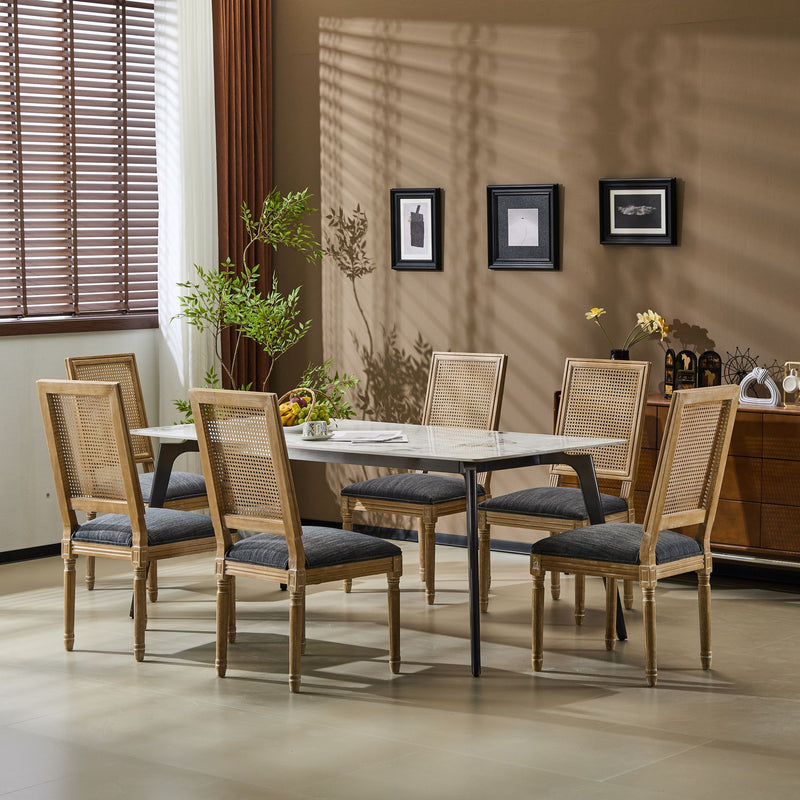 French Country Dining Chair With Rectangular Cane Backrest And Smooth Upholstered Seating - R&R Furniture Gallery (Fountain Valley, CA)