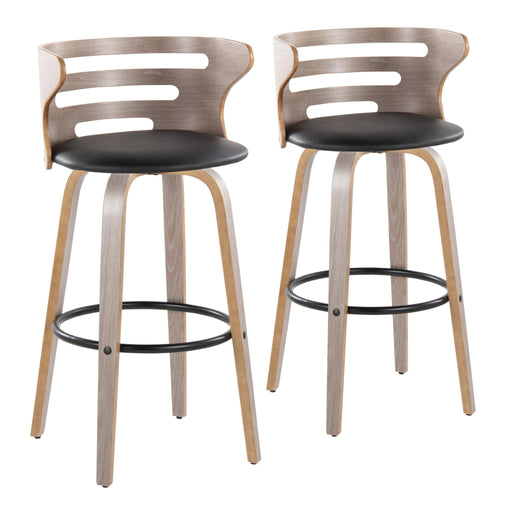 Pair of Lumi Source Cosini mid-century modern barstool sets with fixed height, swivel seat, and round footrest, set of 2.