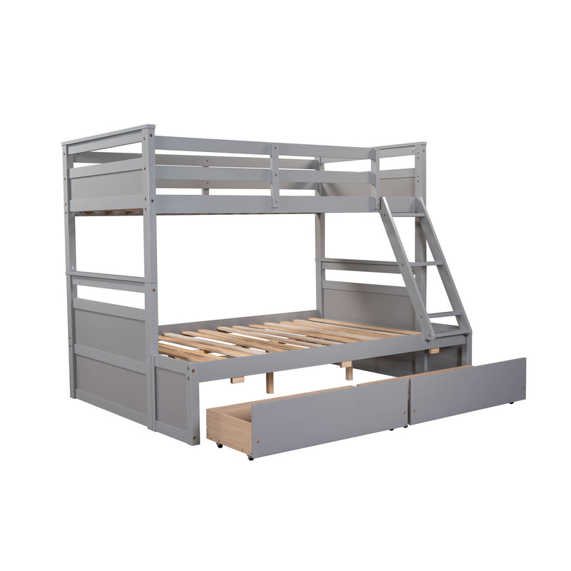 DreamHaus bunk bed with integrated storage, featuring twin beds and built-in drawers in a modern bedroom setting.