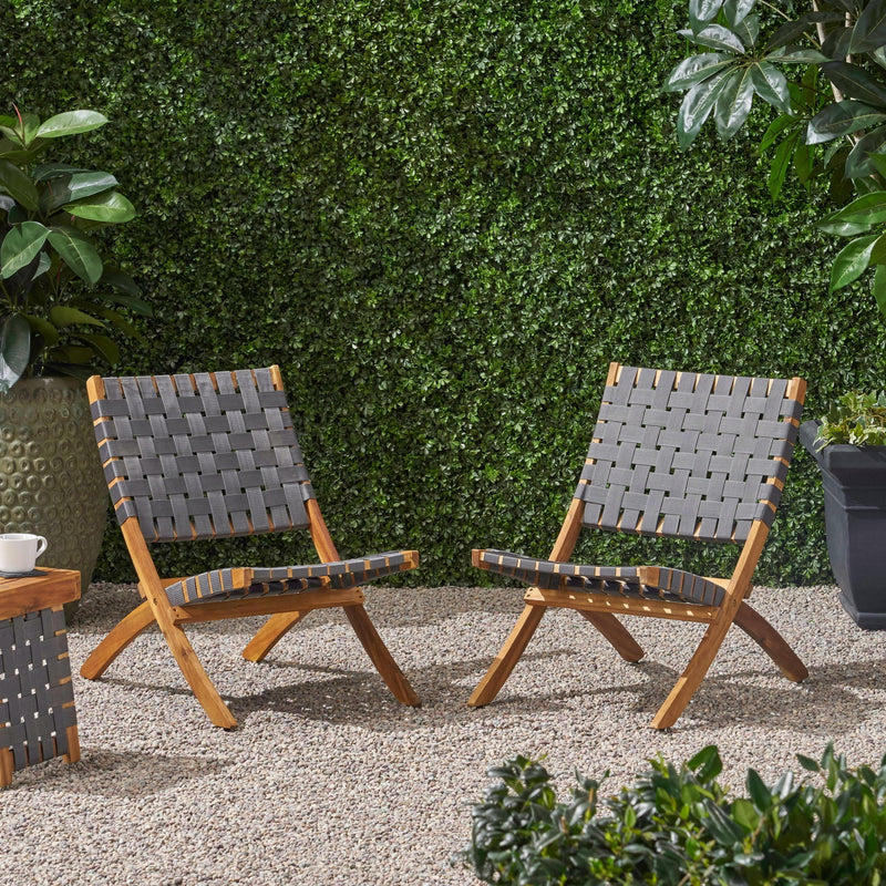Solidago - Outdoor And Strapping Belt Folding Chairs, (Set of 2) - Black / Brown - R&R Furniture Gallery (Fountain Valley, CA)