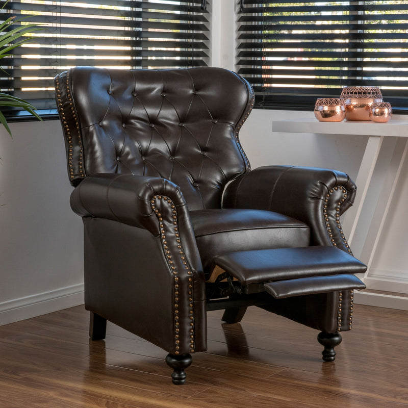 Contemporary Style Push Back Recliner With Button Tufted Stitching And Nailhead Trim - R&R Furniture Gallery (Fountain Valley, CA)