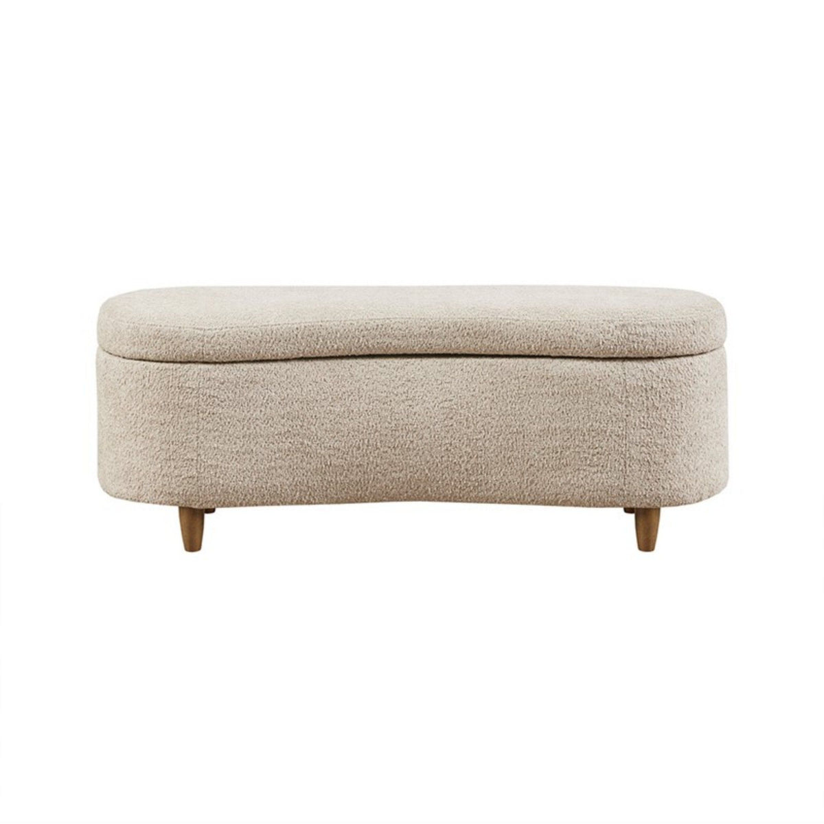 JLA Bailey flip top storage bench in taupe with cushioned lid and wooden legs, ideal for living room or entryway storage.