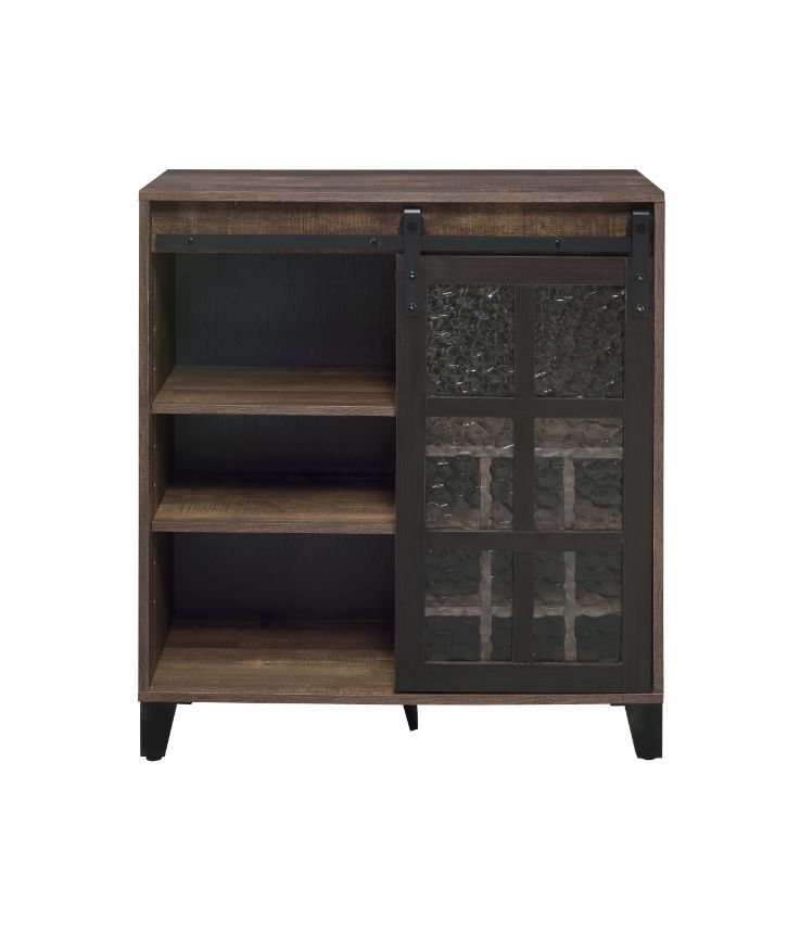 Treju - Wine Cabinet - Obscure Glass, Rustic Oak & Black - R&R Furniture Gallery (Fountain Valley, CA)