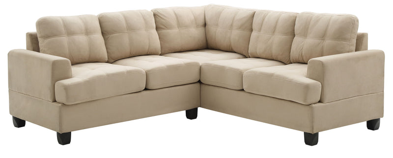 Glory Furniture Sandridge stationary sectional sofa with plush cushions and neutral fabric, ideal for modern living room seating.