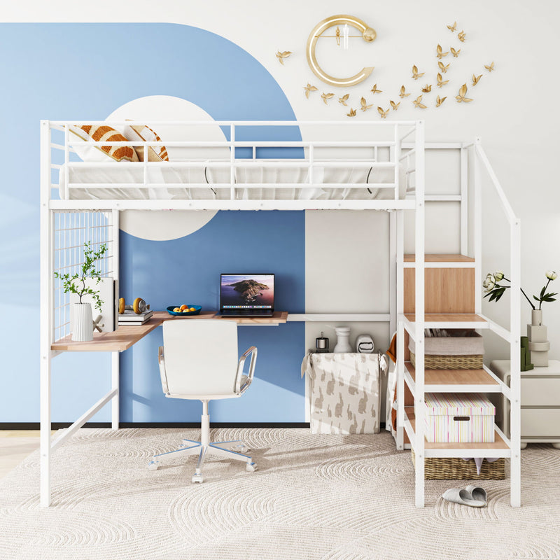 Loft Bed With Desk And Grid, Stylish Frame With Lateral Storage Ladder And Wardrobe - R&R Furniture Gallery (Fountain Valley, CA)