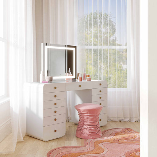 Hollywood - Desk With LED Panel Vanity Mirror - White - R&R Furniture Gallery (Fountain Valley, CA)