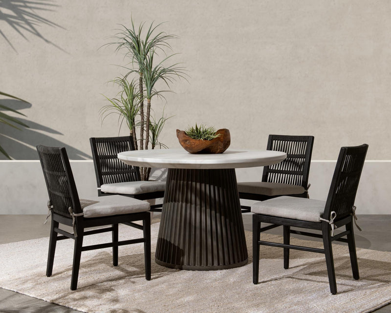 Caspia - 47" Outdoor Round Dining Table - Snowdrift White / Black - R&R Furniture Gallery (Fountain Valley, CA)