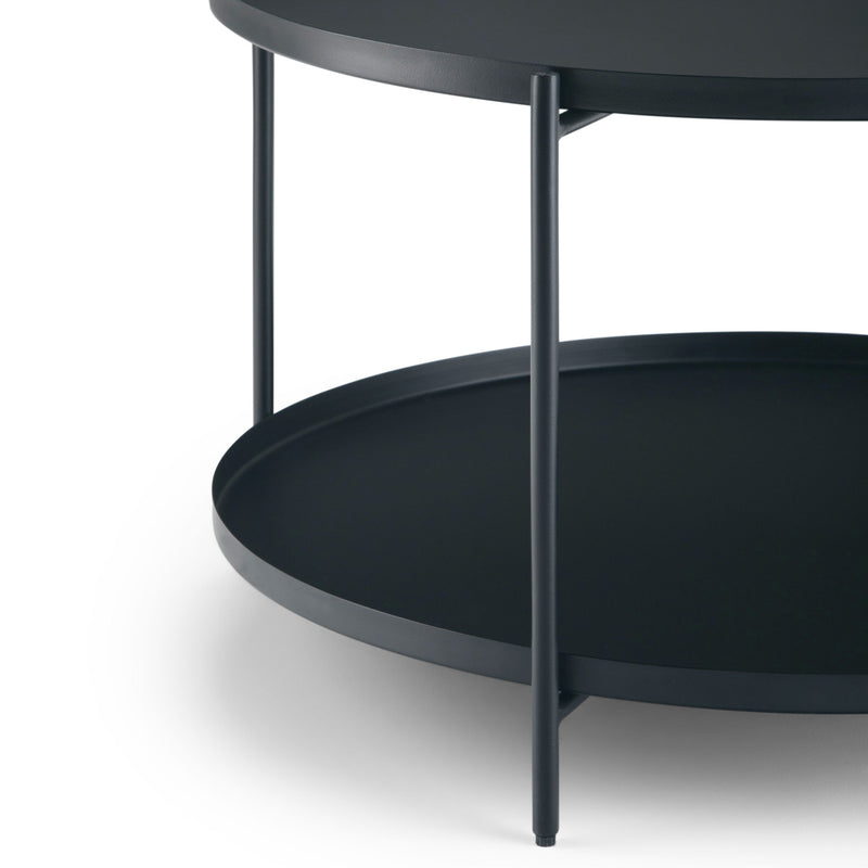 Handcrafted Simpli-Home Monet coffee table with a sleek wooden surface and modern design, perfect for living room decor.