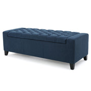 Noble House Guernsey storage ottoman with tufted top and wooden legs, versatile upholstered furniture for living room or bedroom.