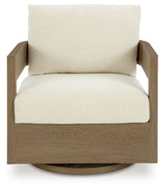 Serene Bay - Swivel Glider Chair With Cushion - Dark Brown / White - R&R Furniture Gallery (Fountain Valley, CA)