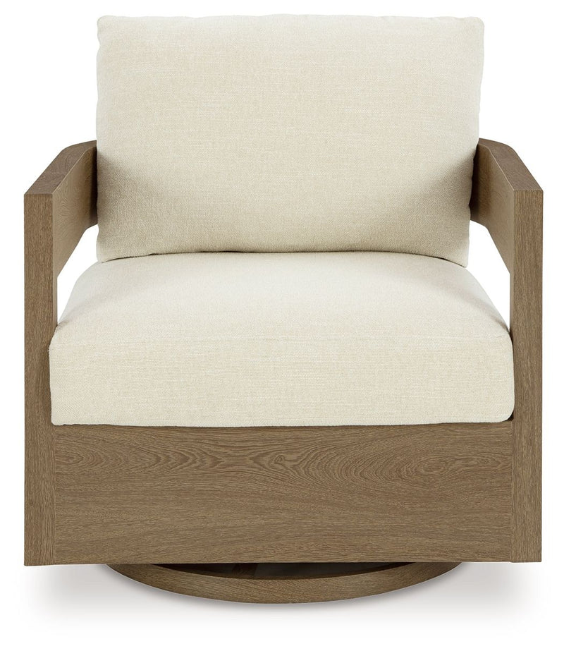 Serene Bay - Swivel Glider Chair With Cushion - Dark Brown / White - R&R Furniture Gallery (Fountain Valley, CA)