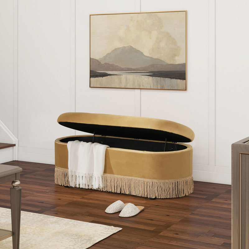 Melinda - Oval Tufted Bullion Fringe Storage Bench - R&R Furniture Gallery (Fountain Valley, CA)