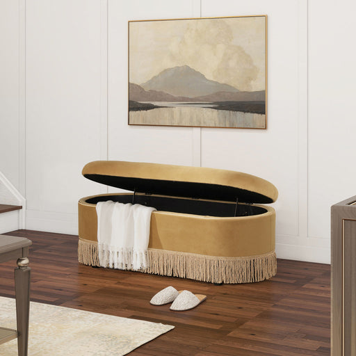 Melinda - Oval Tufted Bullion Fringe Storage Bench - R&R Furniture Gallery (Fountain Valley, CA)