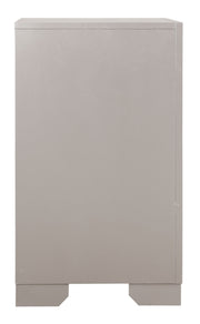Elegant silver champagne accent nightstand by Glory Furniture with sleek design and modern finish.