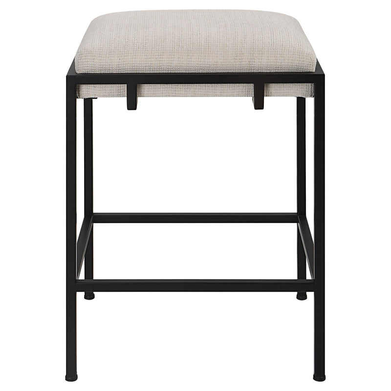 White Uttermost Paradox counter stool with sleek metal frame and cushioned seat, designed for counter height seating.