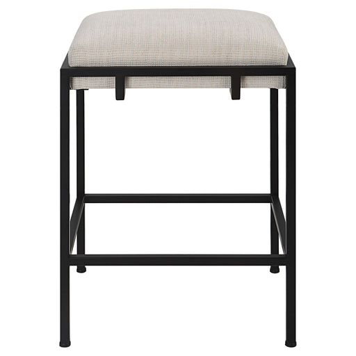 White Uttermost Paradox counter stool with sleek metal frame and cushioned seat, designed for counter height seating.