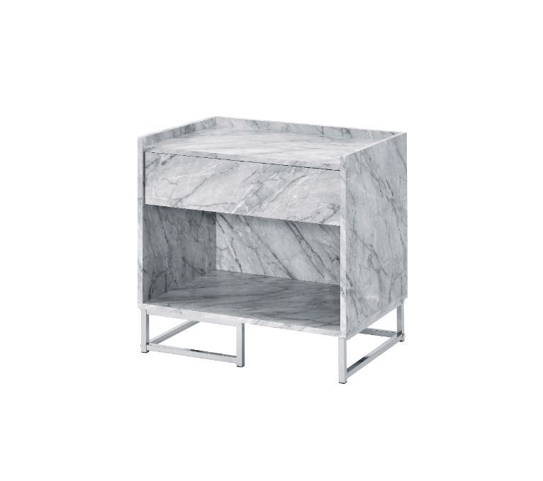Azrael - Accent Table - White Printed Faux Marble & Chrome - R&R Furniture Gallery (Fountain Valley, CA)