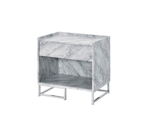 Azrael - Accent Table - White Printed Faux Marble & Chrome - R&R Furniture Gallery (Fountain Valley, CA)