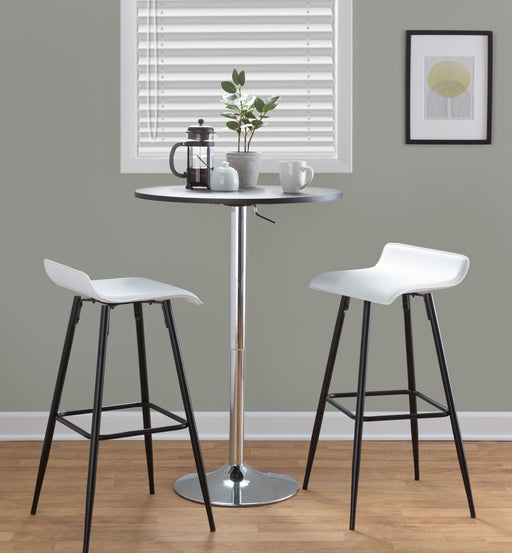Set of two Lumi Source Ale contemporary fixed-height bar stools with sleek design and metal legs, perfect for modern kitchen or bar area.