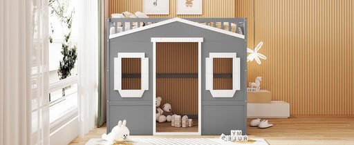 DreamHaus elegant house loft bed with ladder, featuring a cozy sleeping area and modern design suitable for kids' rooms.